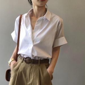 오프닝 롤업 반팔 블라우스 셔츠