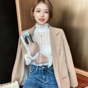 여성 시스루 프릴 목티 레이스 블라우스 레이어드 긴팔 티셔츠