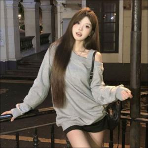 한쪽어깨 티셔츠 원숄더 루즈핏 언발 맨투맨 여성 오프숄더 2색