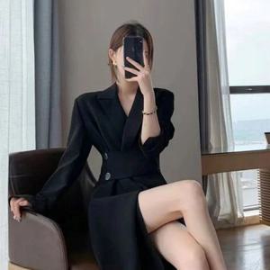하객룩 드레스 자켓원피스 여성 시크 카라 정장 랩스타일