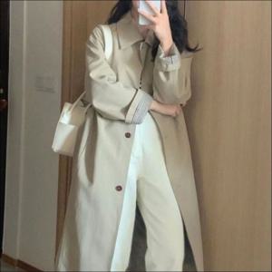 클래식한 2컬러 가을 체크 트렌치코트 여성 롱기장 카라 소매