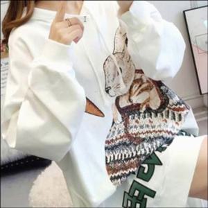 원피스 래빗 프린팅 롱 티셔츠 토끼 루즈핏 여성 후드