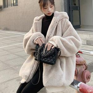 여성 소프트 후드 루즈핏 페이크퍼 자켓 겨울 점퍼