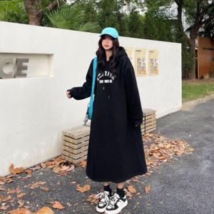 쇼원 프린팅 기모 롱 후드 원피스 기모롱 빅사이즈 롱원피스 데일리 캐쥬얼 편한 겨울옷