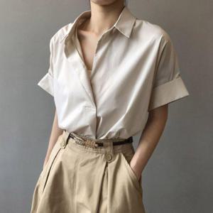 여자 오픈 카라 루즈핏 스타일 반팔 셔츠 블라우스 여성 퍼프 셔링 귀여운 가오리 짧은
