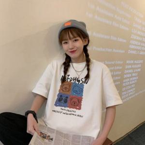 2컬러 프린팅 여성 여름티 반팔티셔츠 여자반팔면티 크롭티 박시 여자반팔티