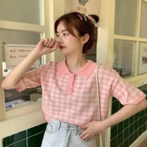 반팔맨투맨 데일리 배색 큐티 카라 여성티셔츠 러블리 여자 크롭티 반팔티셔