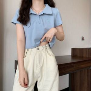 여성 카라 크롭티 반팔티셔츠 심플룩 캡소매 여자반팔티셔츠 여자반팔면티