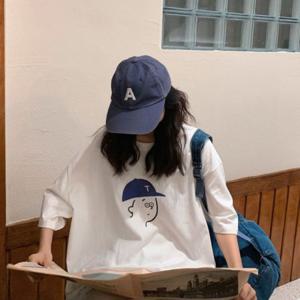 박시 여성티셔츠 여자반팔티 반팔티셔츠 여자반팔면티 캐주얼 크롭티 프린팅