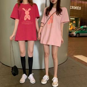 크롭티 박시티 토끼인형 여성티셔츠 반팔티 여성 여름 나시티 반팔티셔츠