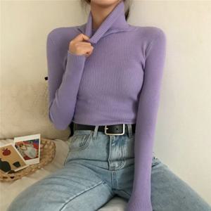 목 캐시미어 골지 폴라 여성 티셔츠