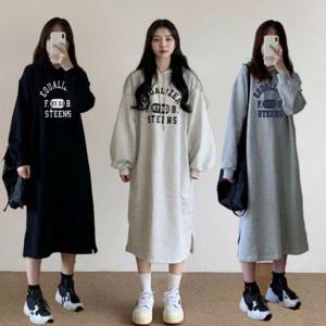 데일리 이쁜 후드 원피스 여성 겨울 캐주얼 롱 티셔츠