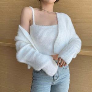 세트 겨울하객원피스 여성가디건 오피스원피스 앙고라 화이트 따뜻한 가디건