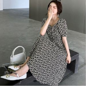 셔링 롱 여성 스커트 반팔 허리트임 무지 허리밴딩 원피스 A라인 앵두