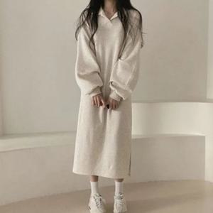 여자원피스 롱원피스 기모안감 데일리룩 트임 마실룩 심플 겨울 카라 여자