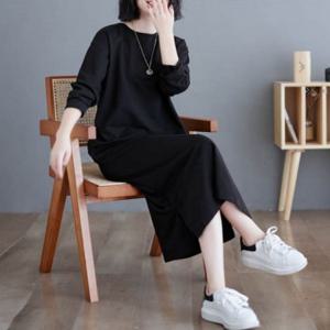 일자핏 데일리 마실룩 무지 면스판 롱 긴 미디 여성 원피스 긴팔