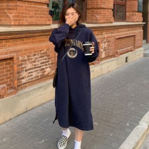 원피스 후드 하객 후디 니트 기모안감 롱 레이시 겨울 여성 캐주얼 카라