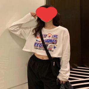 페미닌룩 크롭 긴팔티셔츠 캐주얼룩 여성 귀여운 캐릭터 여성의류 데일리