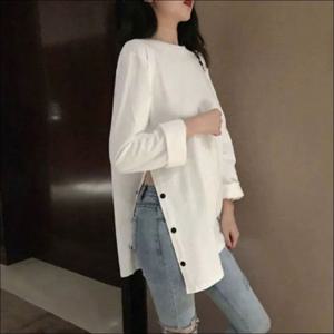 2색 면티 프릴티셔츠 박스티 사이드 티셔츠 여성 봄티셔츠 여성긴팔티