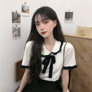 커스텀후드티 리본 남자반팔 여자기본반팔티 여친룩 카라 여자반팔티