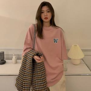 레터링 핑크반팔 기본 오버사이즈티 여자반팔티 티셔츠 오버핏 여성 데일리룩
