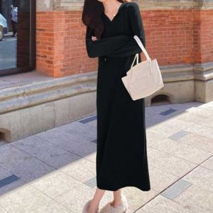 면 상견례옷차림 연말파티룩 홀복 겨울원피스 블랙드레스 롱 코듀로이원피스