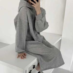 끈 밑단트임 원피스 집업 흰 롱 랩 캉캉 후드 셔링 캐주얼 홈 기모