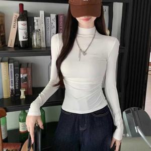 오버핸드 여성긴팔티 박스티 허리셔링 롱티셔츠 슬림핏 긴팔크롭티