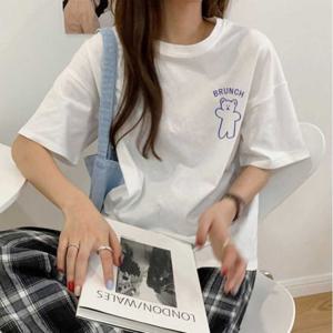 데일리룩 루즈핏반팔티 화이트 여자티셔츠 롱반팔티 여성반팔티 여성