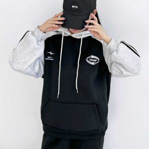 겨울 박스티 배색 긴팔크롭티 무지집업티 여자롱티셔츠 후드집업 기모안감