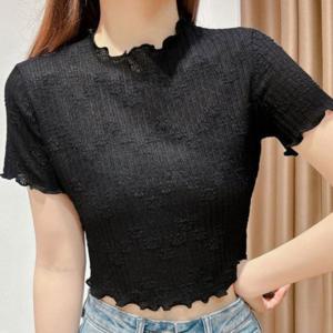 프릴티셔츠 여름크롭티 여성여름티 시스루티셔츠 여성패션 시스루 플라워반팔티