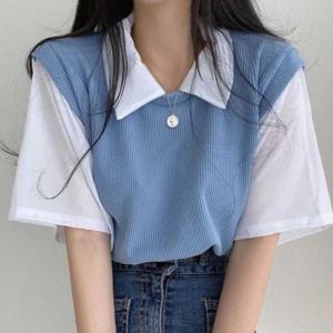여성티셔츠 골지조끼 여름면티셔츠 오피스룩 티셔츠 카라티 레이어드st