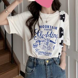 프린팅포인트 롱티셔츠 여성반팔티 크롭반팔티 긴팔티 가오리티셔츠 여성면티