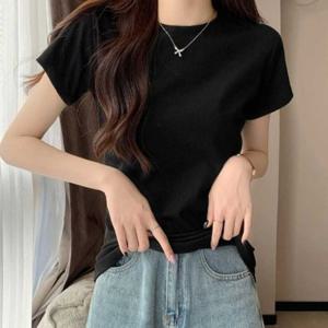 레귤러핏 여자롱티셔츠 크롭반팔티 무지 라운드넥 여성면티 박스티 반팔티