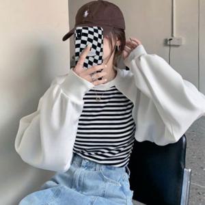 볼레로 여성여름티셔츠 이너티 스트라이프 크롭반팔티 여자오버핏반팔티