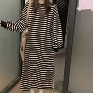 여성원피스 오버핏 줄무늬 가을 맨투맨원피스 롱 기모 스트라이프 편한