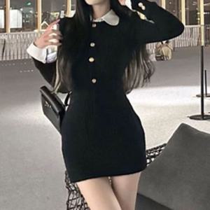 하객룩 스판원피스 데이트룩 긴팔원피스 H라인원피스 홀복 이너카라 여성