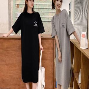 루즈핏 여자 옆트임 롱 데일리 프릴원피스 반팔원피스 편한 롱원피스