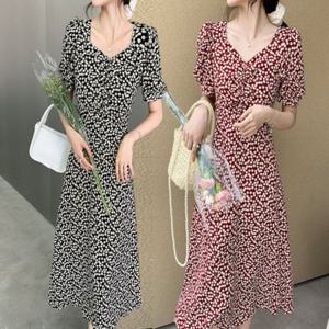 반팔 시원한 어깨 여자 여름 퍼프 무지원피스 허리밴딩원피스 치마원피스