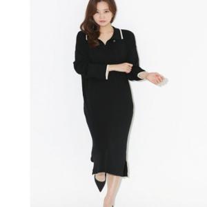 배색 봄 여성 원피스 데일리 롱 니트 루즈핏