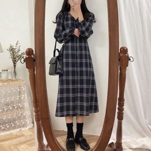 여성 체크 돌잔치 청순 실밀러룩 롱 시밀러룩 예쁜 40대여름 원피스