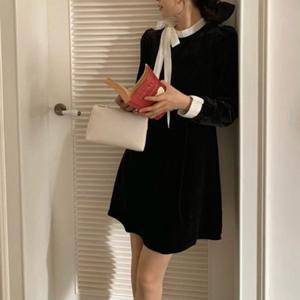 여자원피스 리본 정장 미니원피스 캐주얼룩 벨벳 패션원피스 스트랩 원피스