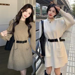 쉬폰원피스 니트원피스 데일리원피스 여름원피스 하프넥 포켓 벨마 벨트포함