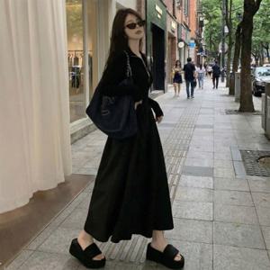 롱 쉬폰원피스 데일리원피스 하프 믹스 니트원피스 원피스 롱원피스 긴팔