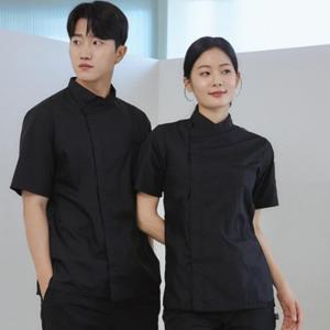 블랙 하프 크로스넥 조리복 요리사복 주방장 유니폼 일식 중식 양식 반팔조리복