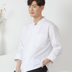 화이트 히든스냅 셔츠형 조리복 위생복 요리복 요리사복 주방가운 유니폼 위생