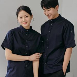 네이비 스탠딩카라 반팔조리복 조리사복 주방복 위생복 셰프복 호텔 식당 유니폼
