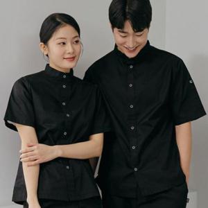 블랙 스탠딩카라 조리복 조리사복 주방유니폼 반팔조리복 주방가운 요리사 호텔