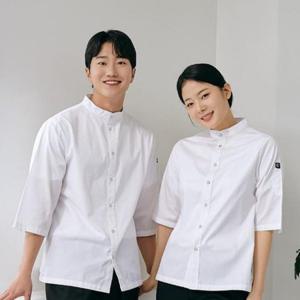 화이트 스탠딩카라 7부조리복 쉐프웨어 셰프복 위생복 유니폼 칠부조리복 식당