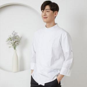 C화이트 하프 크로스넥 조리복 주방복 쉐프복 주방장 조리사복 쉐프웨어 쿨스판